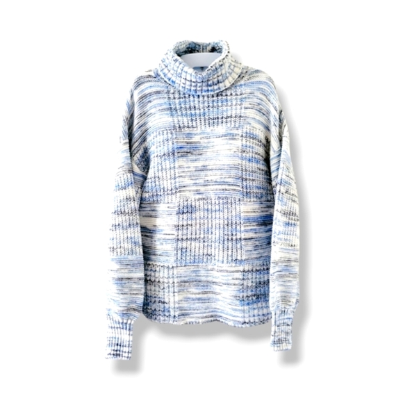 Liz Claiborne | Marled White/Blue Chunky Knit Turtleneck Sweater (SIZE M) - Picture 1 of 12